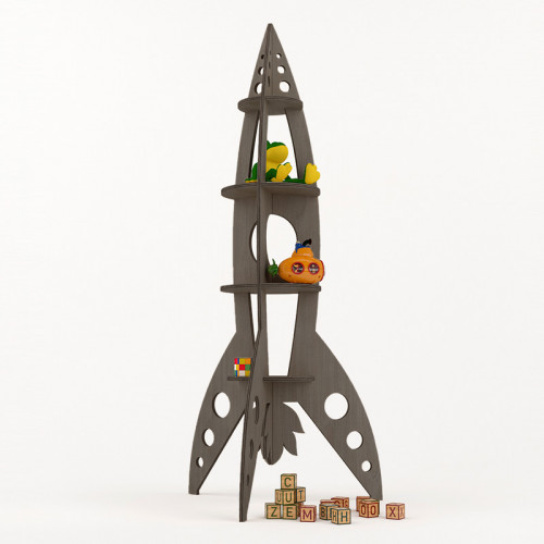 Wooden bookcase rocket, easy to assemble - Metal gray Wooden bookcase rocket, easy to assemble - Metal gray
