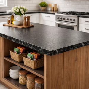 Habillage plan de travail inox texture cuir sur mesure | John Steel