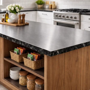 Custom brushed stainless steel flat countertop cover | John Steel